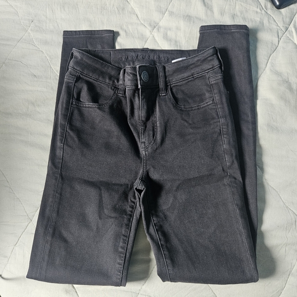 AMERICAN EAGLE Black Hi-Rise Jegging Lace Patched Distressed Size 0 NWT AE - Picture 2 of 13